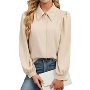 Classic Collared Long-Sleeve Blouse - Cream